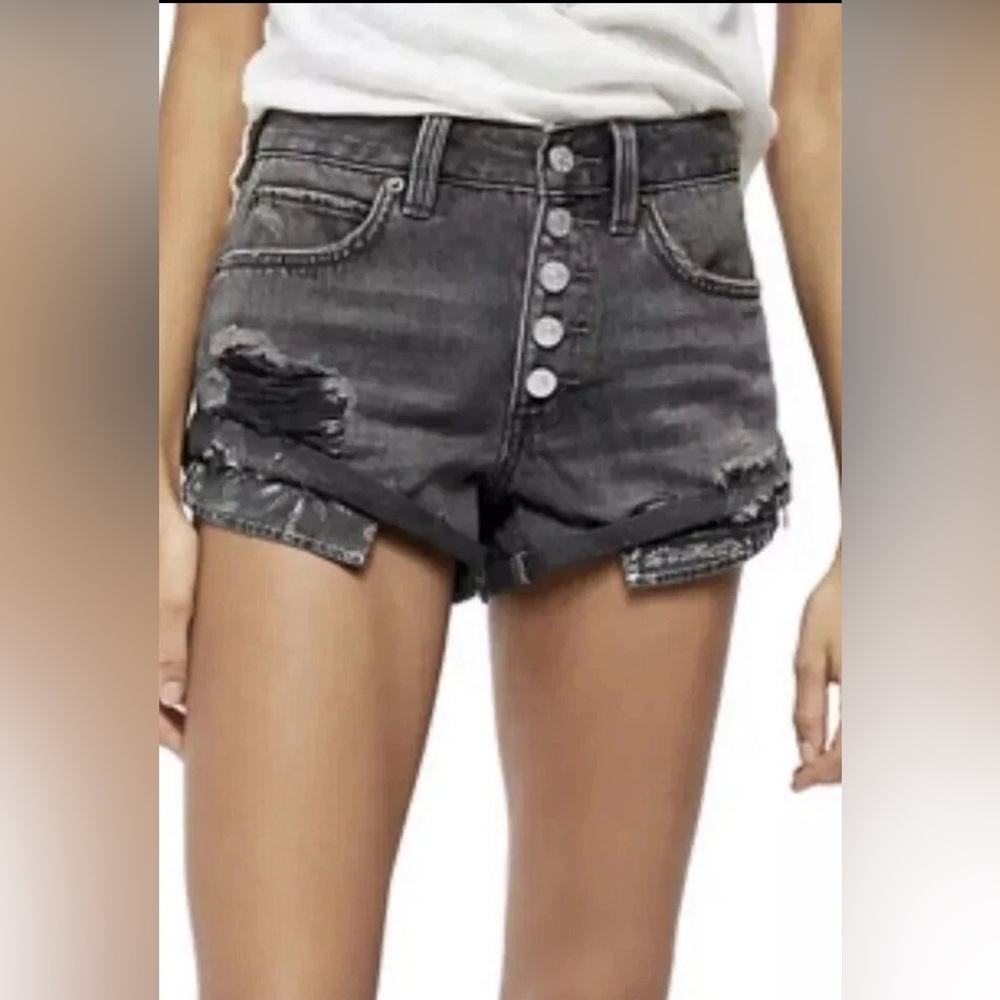 FREE PEOPLE SZ: 28 Women's Romeo Rolled Cuff Denim Shorts Black Mambo (b5